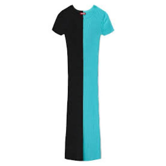 Staud Colleen Colorblock Ribbed Bodycon Dress Black Blue Womens Size Small - Picture 5 of 12